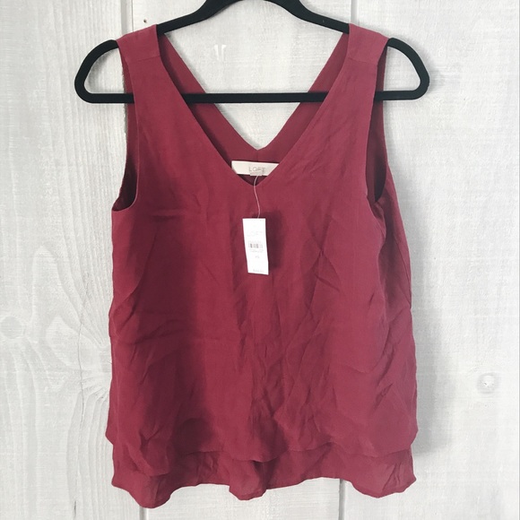 NWT Loft tank blouse burgundy layered v-neck - Picture 3 of 6